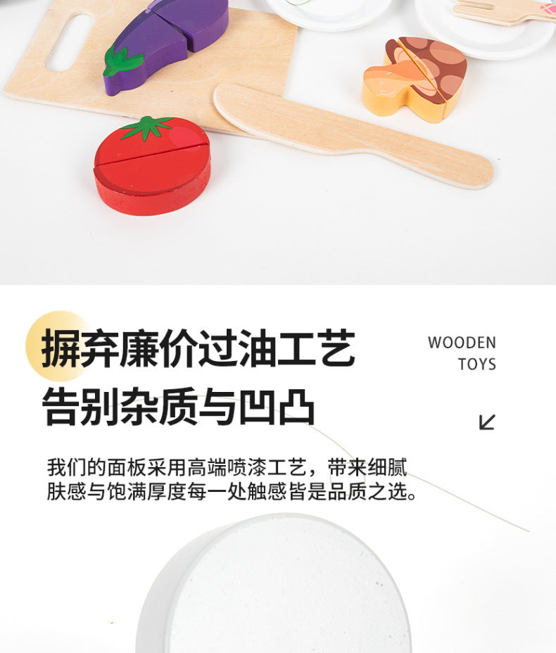Wooden tabletop kitchen toy illustrated parts dimensions color variant and pretend cooking photograph 88