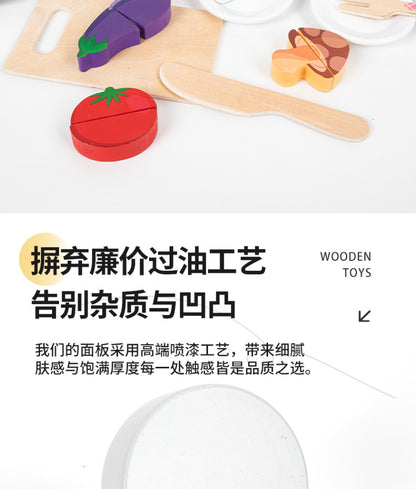 Wooden tabletop kitchen toy illustrated parts dimensions color variant and pretend cooking photograph 88