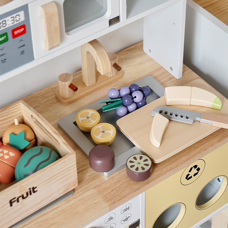 Kinmilo wooden pretend food market crate set, bakery fruit vegetable kitchen toy, detail 7