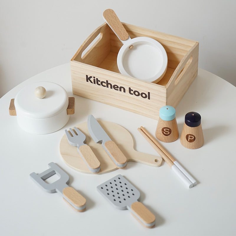 Kinmilo wooden pretend food market crate set, bakery fruit vegetable kitchen toy, detail 11