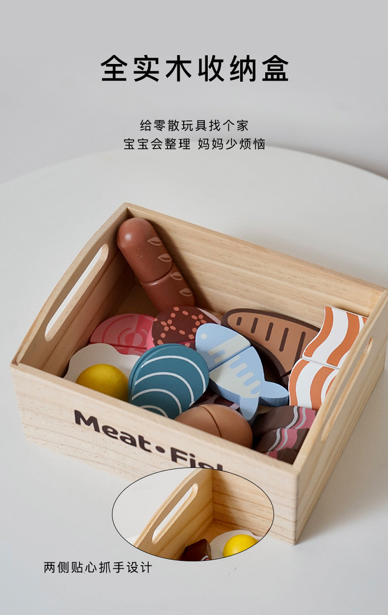Kinmilo wooden pretend food grocery market play set with selected crate themes and wooden food pieces photo 134