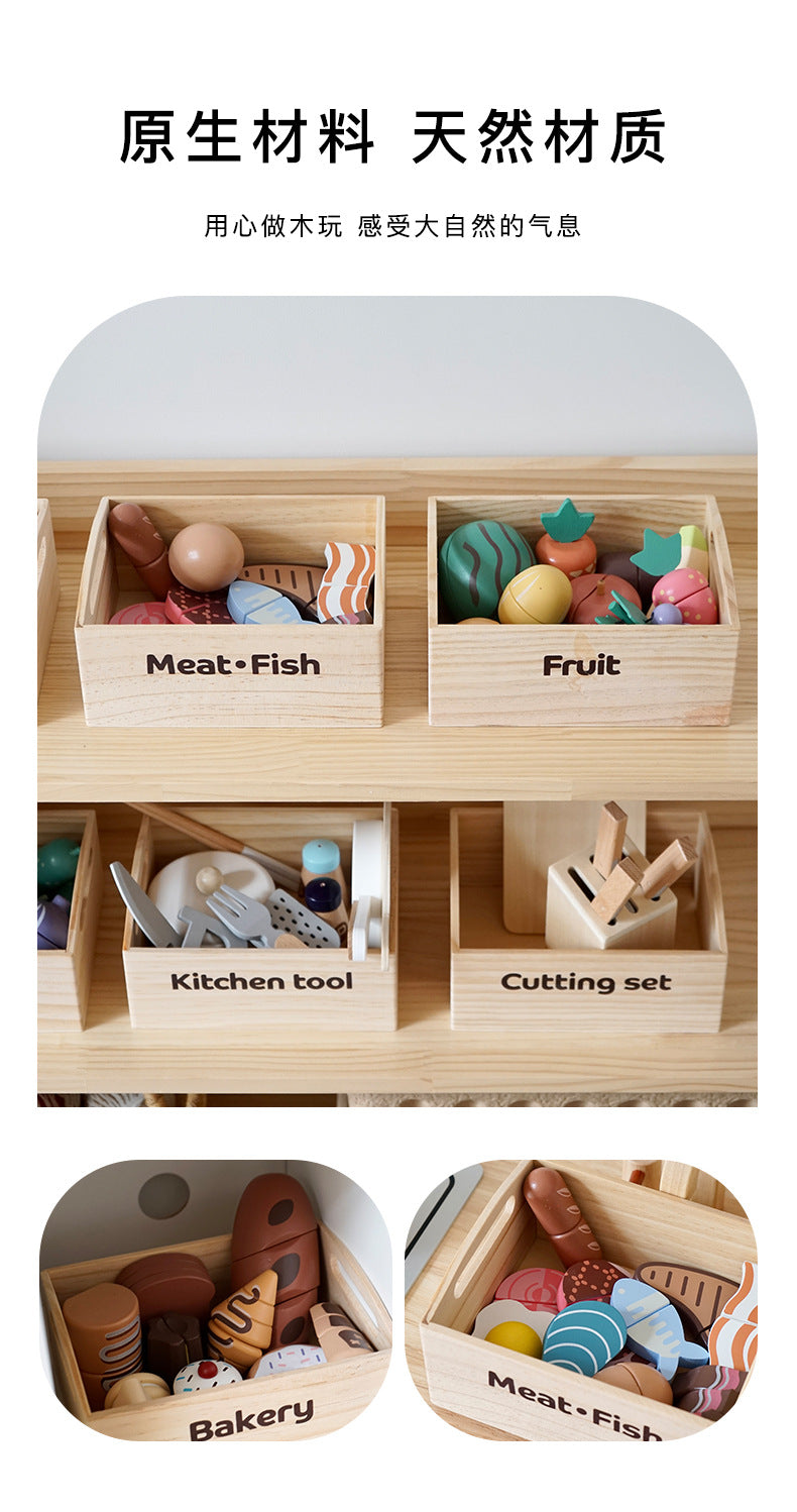 Kinmilo wooden pretend food grocery market play set with selected crate themes and wooden food pieces photo 137