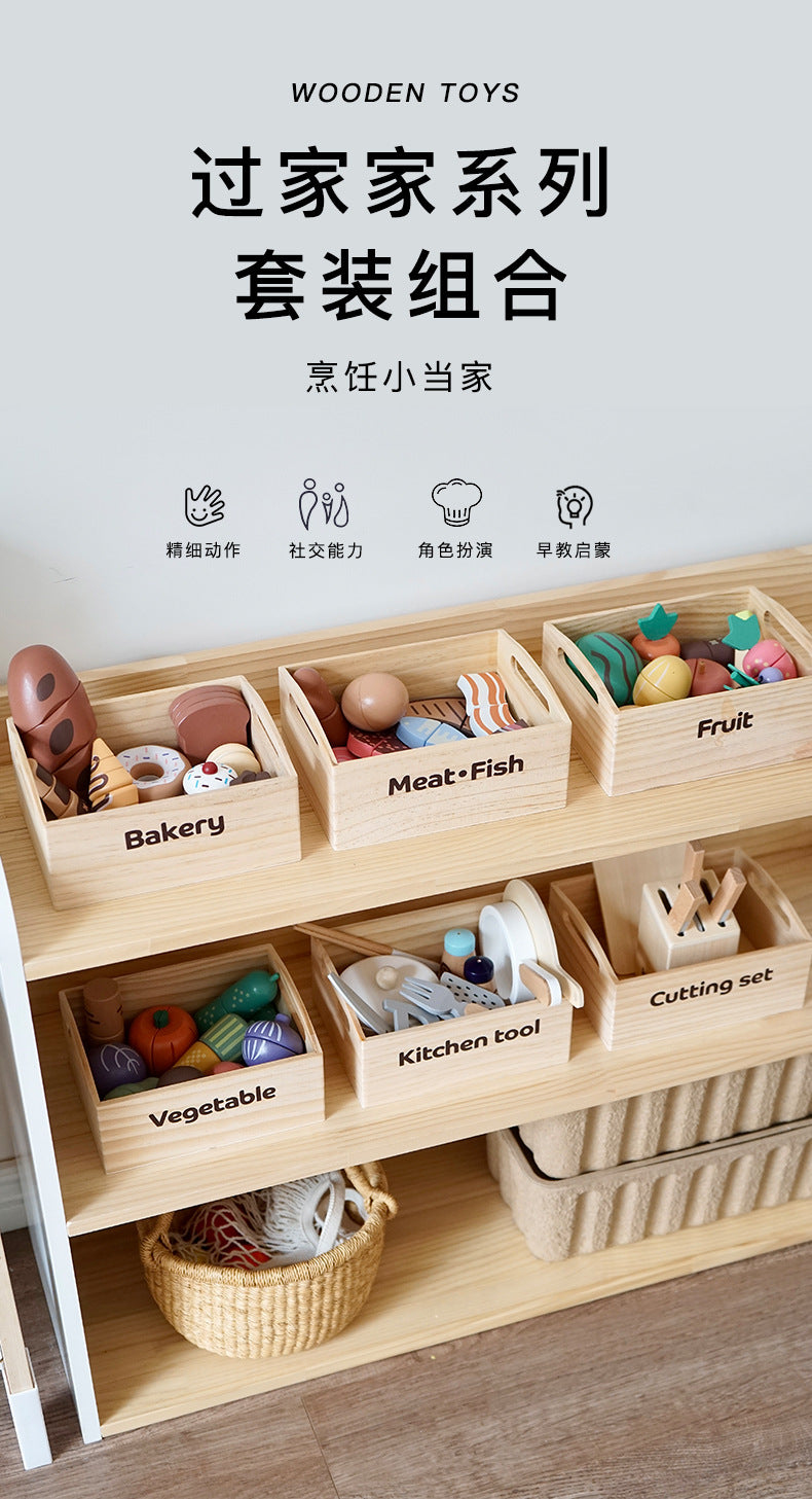 Kinmilo wooden pretend food grocery market play set with selected crate themes and wooden food pieces photo 139