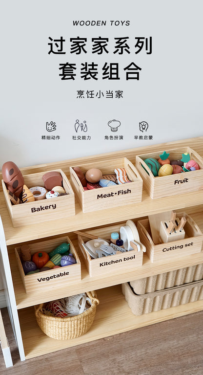 Kinmilo wooden pretend food grocery market play set with selected crate themes and wooden food pieces photo 139