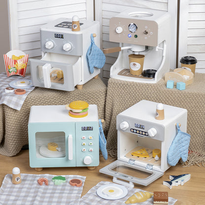 Kinmilo wooden pretend kitchen appliance & home role play set, style and accessory detail 1