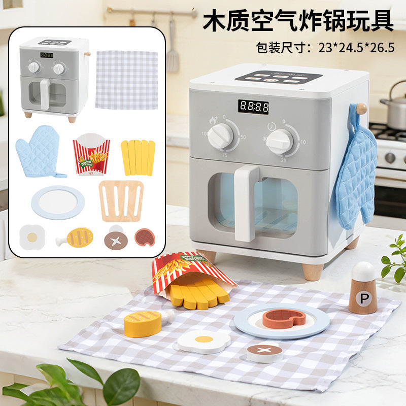 Kinmilo wooden pretend kitchen appliance & home role play set, style and accessory detail 9