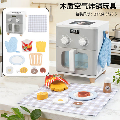 Kinmilo wooden pretend kitchen appliance & home role play set, style and accessory detail 9