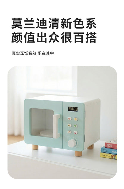Kinmilo wooden pretend kitchen appliance & home role play set, style and accessory detail 6