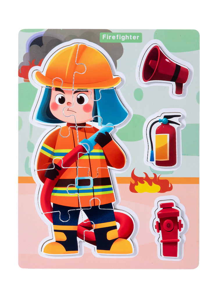 Firefighter wooden matching puzzle and equipment shapes