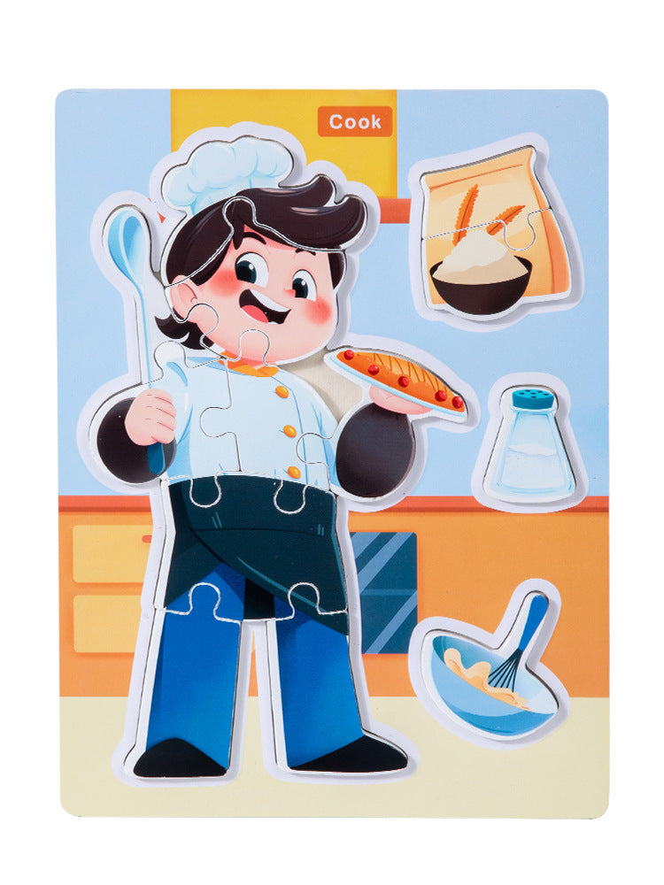 Chef wood career matching puzzle board