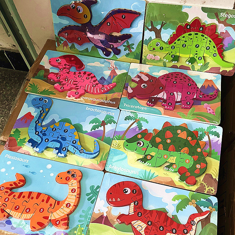 Kinmilo wooden numbered dinosaur jigsaw puzzle, 8 designs and detailed photo 6