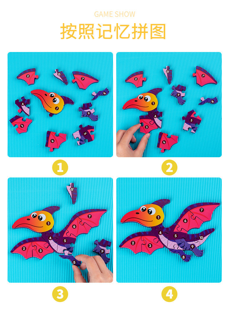 Kinmilo wooden dinosaur 3D numbered puzzle, hands-on Montessori matching and theme photo 17