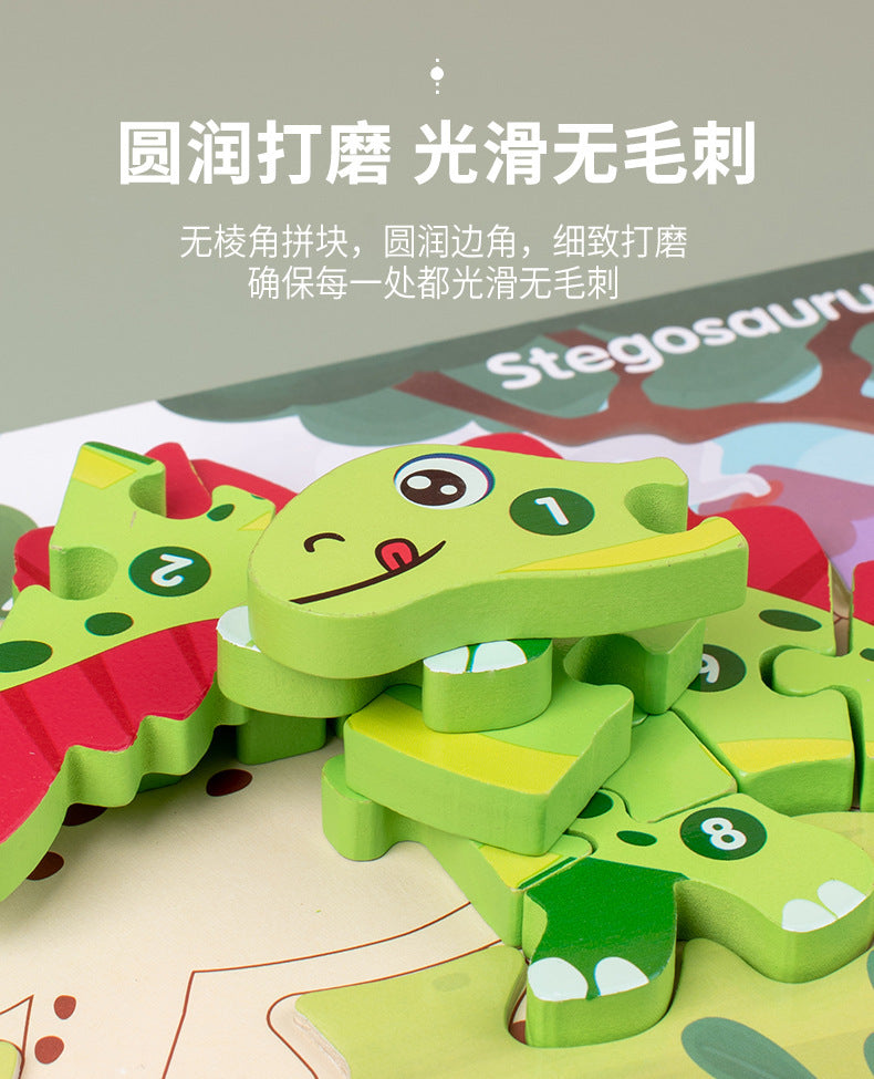 Kinmilo wooden dinosaur 3D numbered puzzle, hands-on Montessori matching and theme photo 26