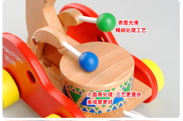Kinmilo wooden pull-along bear drum toy, rolling music and construction detail image 7
