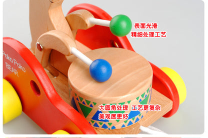 Kinmilo wooden pull-along bear drum toy, rolling music and construction detail image 7