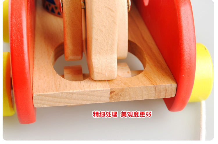 Kinmilo wooden pull-along bear drum toy, rolling music and construction detail image 8