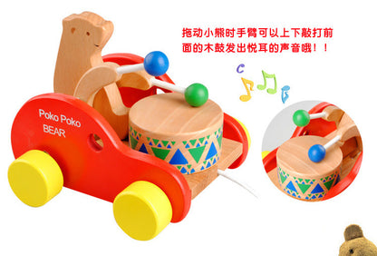 Kinmilo wooden pull-along bear drum toy, rolling music and construction detail image 12