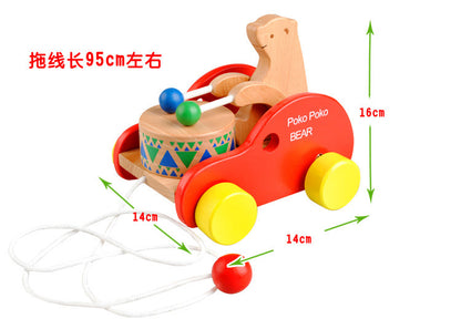 Kinmilo wooden pull-along bear drum toy, rolling music and construction detail image 13