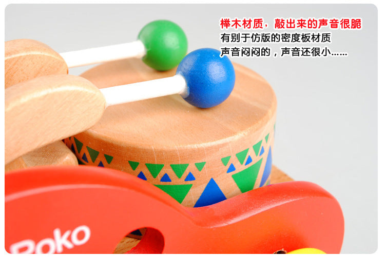 Kinmilo wooden pull-along bear drum toy, rolling music and construction detail image 15