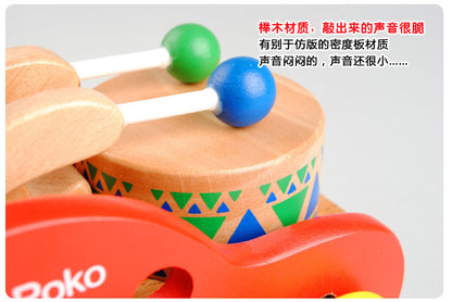 Kinmilo wooden pull-along bear drum toy, rolling music and construction detail image 15