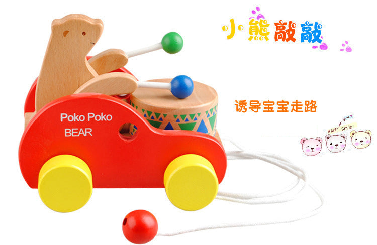 Kinmilo wooden pull-along bear drum toy, rolling music and construction detail image 16