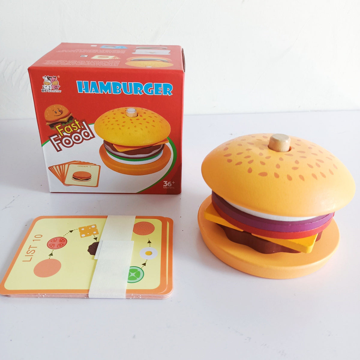 Kinmilo wooden hamburger, fries and pretend fast food café educational play set – detail 1
