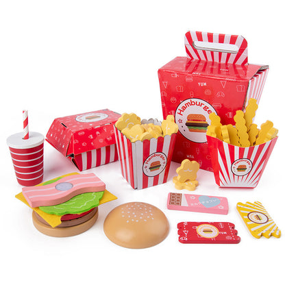 Kinmilo wooden hamburger, fries and pretend fast food café educational play set – detail 5