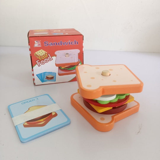 Kinmilo wooden hamburger, fries and pretend fast food café educational play set – detail 9