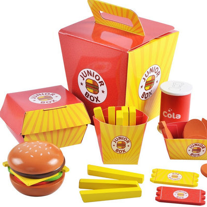 Kinmilo wooden hamburger, fries and pretend fast food café educational play set – detail 10