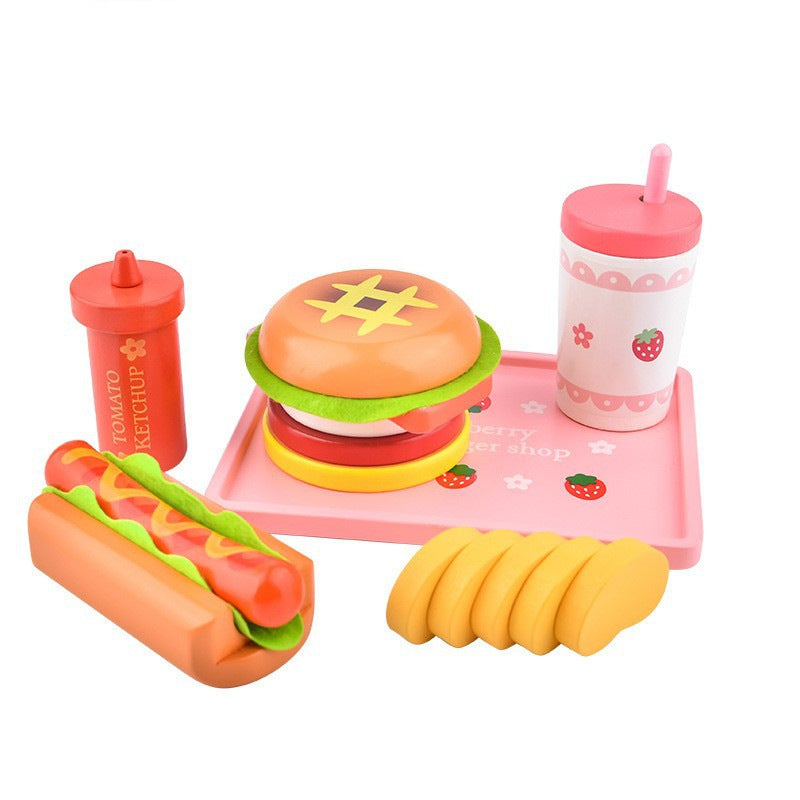 Kinmilo wooden hamburger, fries and pretend fast food café educational play set – detail 11
