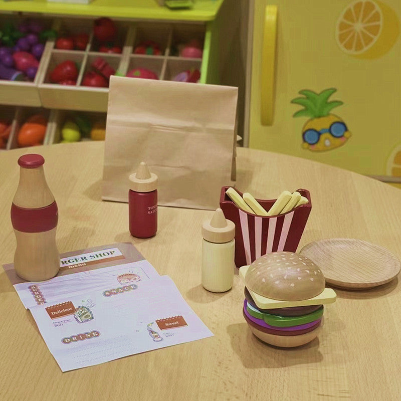 Kinmilo wooden pretend food burger and fries play accessory, recipe, size or detail photo 15