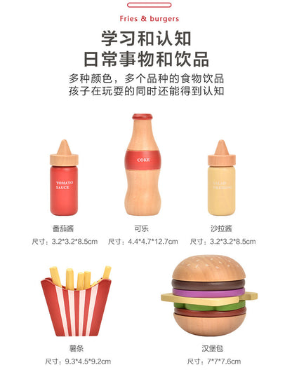 Kinmilo wooden pretend food burger and fries play accessory, recipe, size or detail photo 19