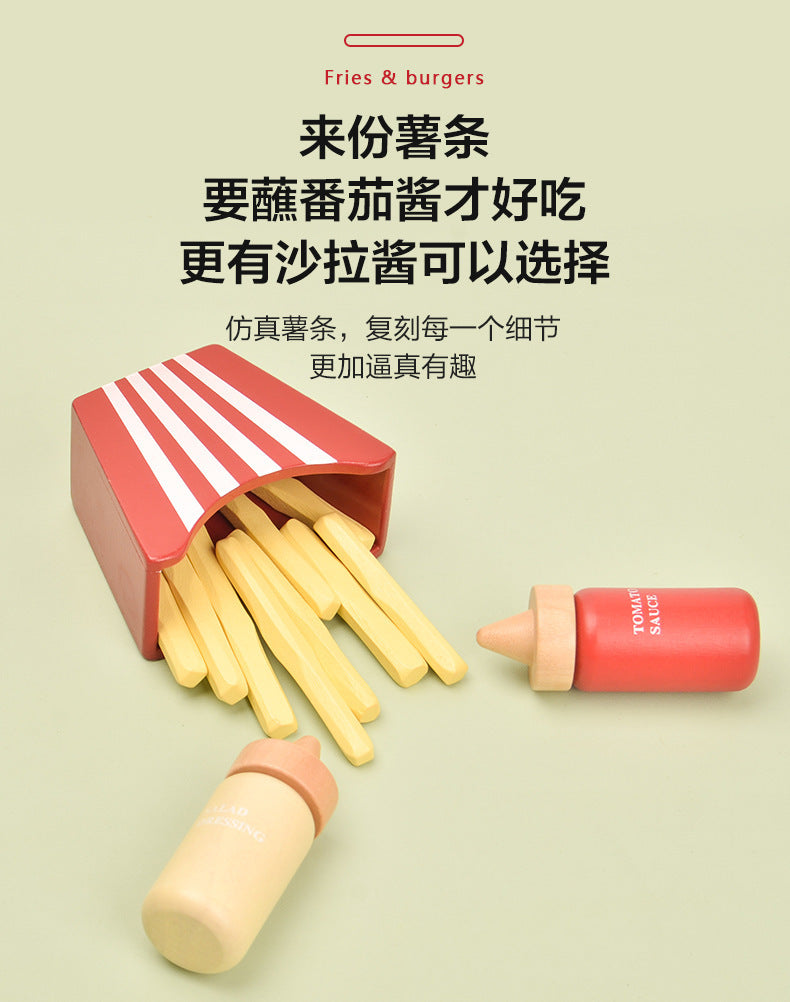 Kinmilo wooden pretend food burger and fries play accessory, recipe, size or detail photo 20