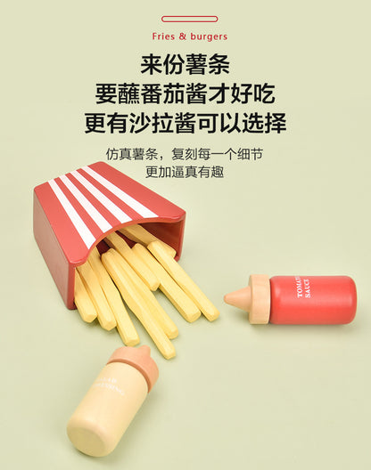 Kinmilo wooden pretend food burger and fries play accessory, recipe, size or detail photo 20