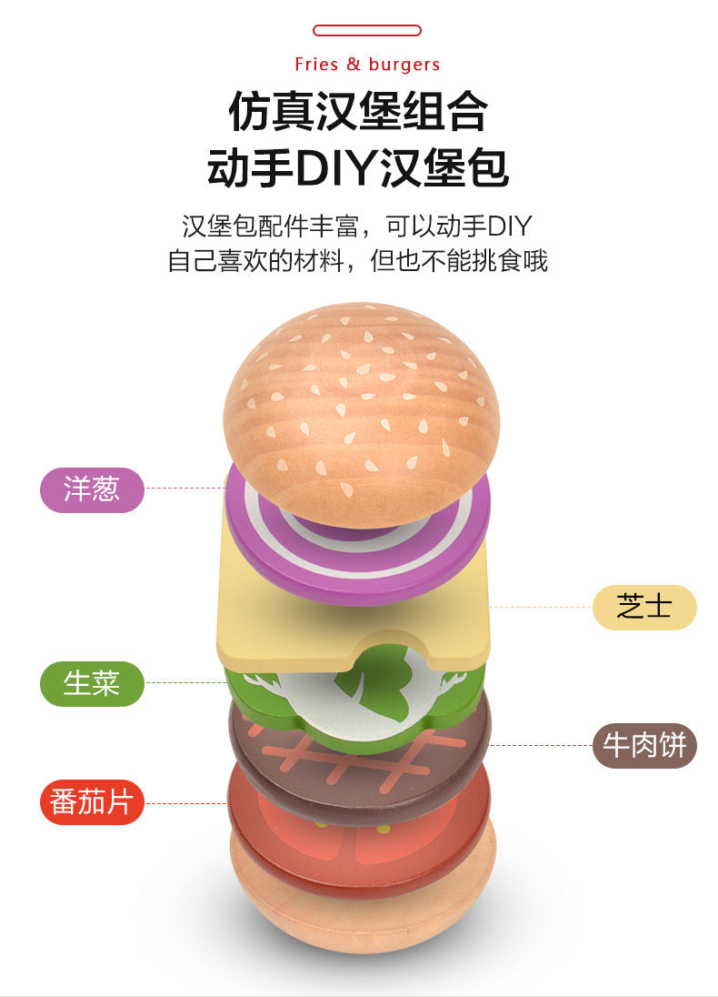 Kinmilo wooden pretend food burger and fries play accessory, recipe, size or detail photo 21