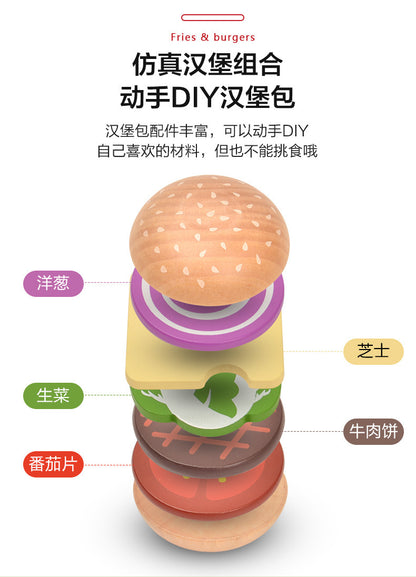 Kinmilo wooden pretend food burger and fries play accessory, recipe, size or detail photo 21