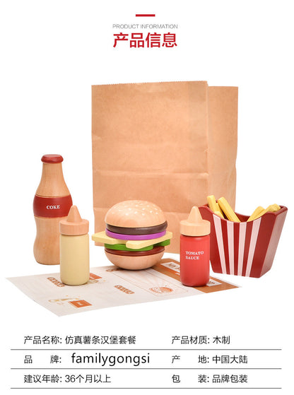 Kinmilo wooden pretend food burger and fries play accessory, recipe, size or detail photo 22