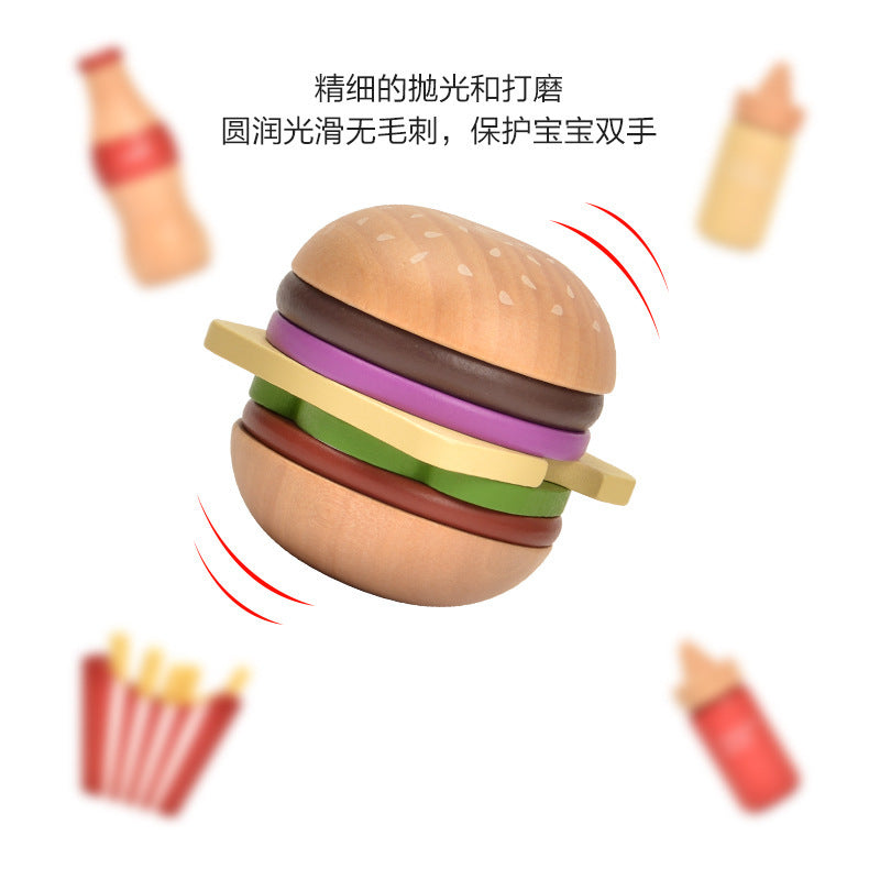 Kinmilo wooden pretend food burger and fries play accessory, recipe, size or detail photo 27