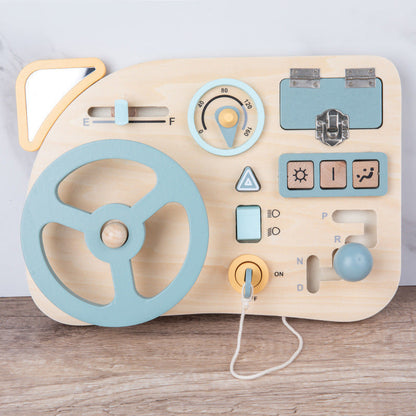 Kinmilo Montessori steering wheel, dressing, gears and practical-life wooden busy board – detail 27