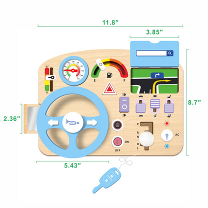 Kinmilo Montessori steering wheel, dressing, gears and practical-life wooden busy board – detail 28