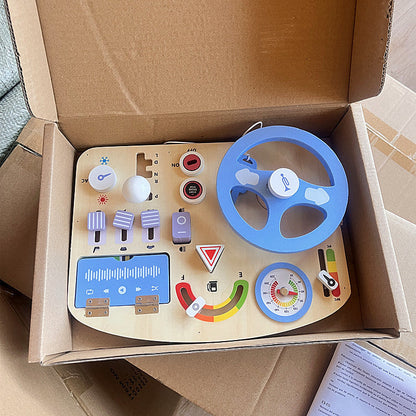Kinmilo Montessori steering wheel, dressing, gears and practical-life wooden busy board – detail 31