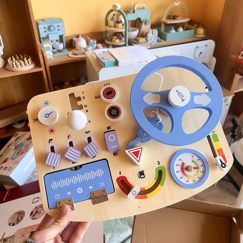 Kinmilo Montessori steering wheel, dressing, gears and practical-life wooden busy board – detail 34