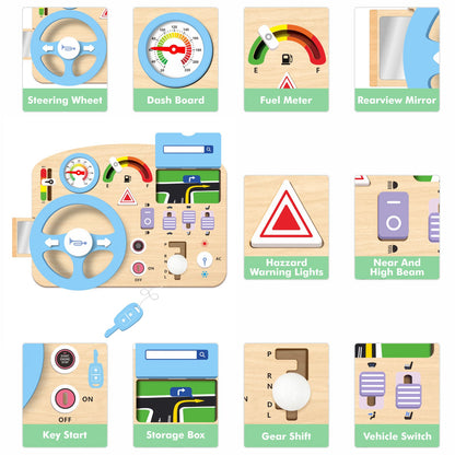 Kinmilo Montessori steering wheel, dressing, gears and practical-life wooden busy board – detail 36