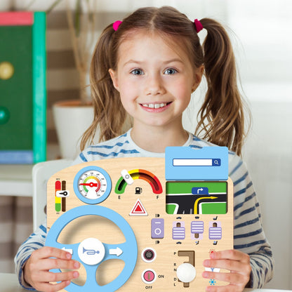 Kinmilo Montessori steering wheel, dressing, gears and practical-life wooden busy board – detail 41