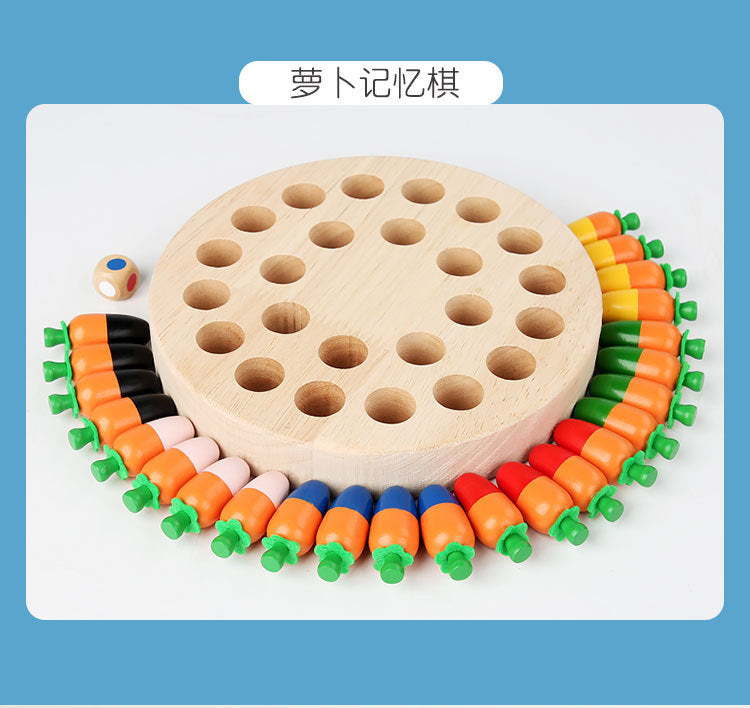 Colourful wooden carrot peg board top view