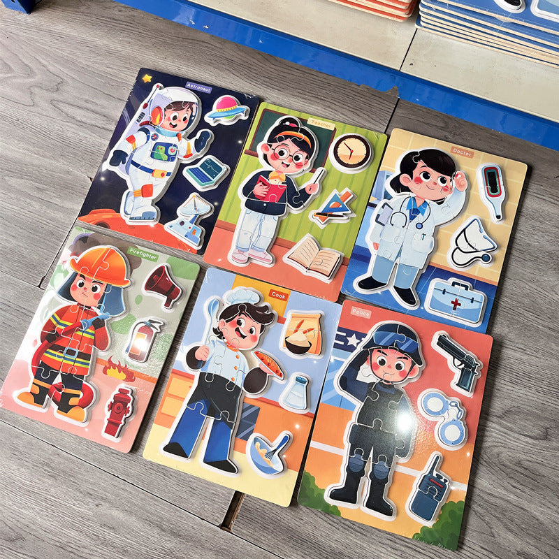 Kinmilo six wooden community-helper occupation matching puzzle boards