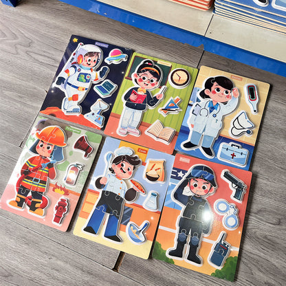 Kinmilo six wooden community-helper occupation matching puzzle boards