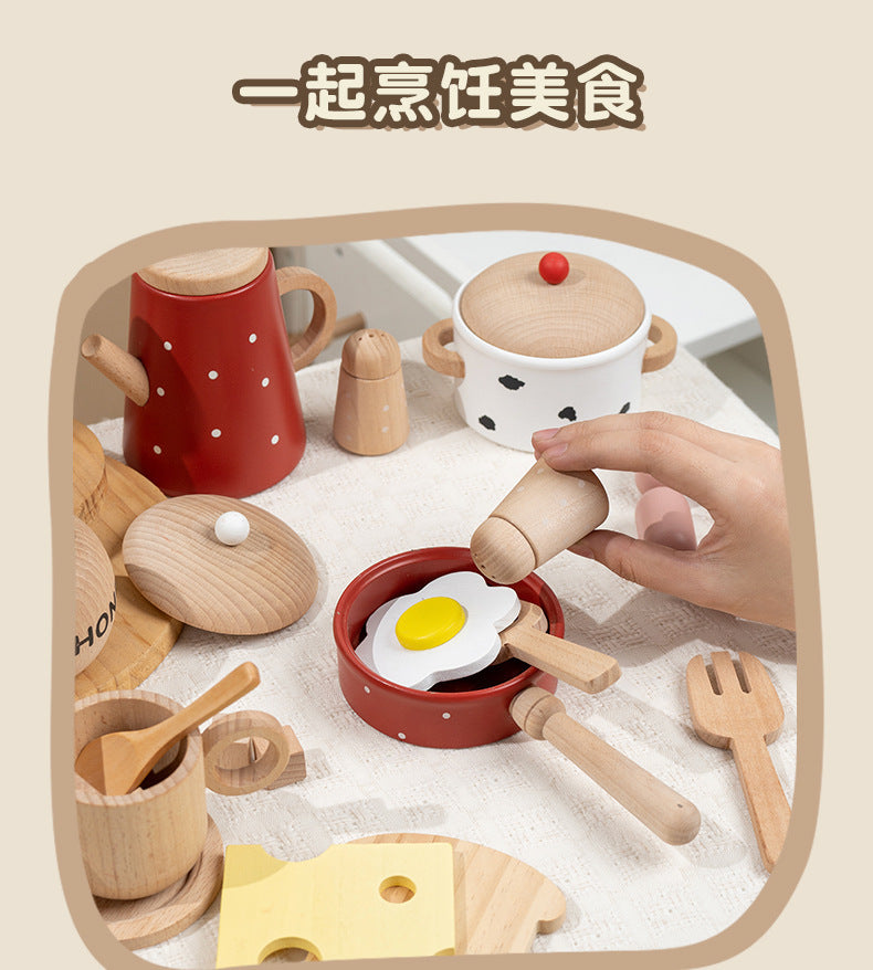 Kinmilo Frying pan egg and milk pot pretend breakfast play closeup