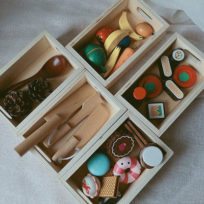Kinmilo natural wooden play food and kitchen utensils detail 48