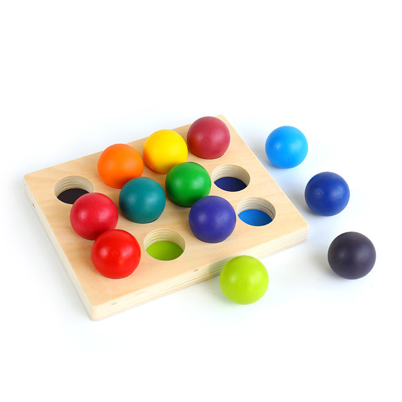 Wooden matching ball sorting tray and sensory set photo 1